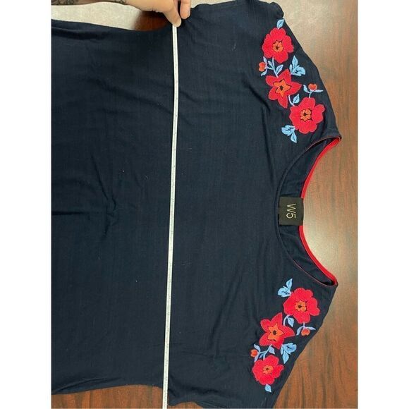 W5 Navy Short Sleeve Floral Blouse Size X-Large - Picture 7 of 8